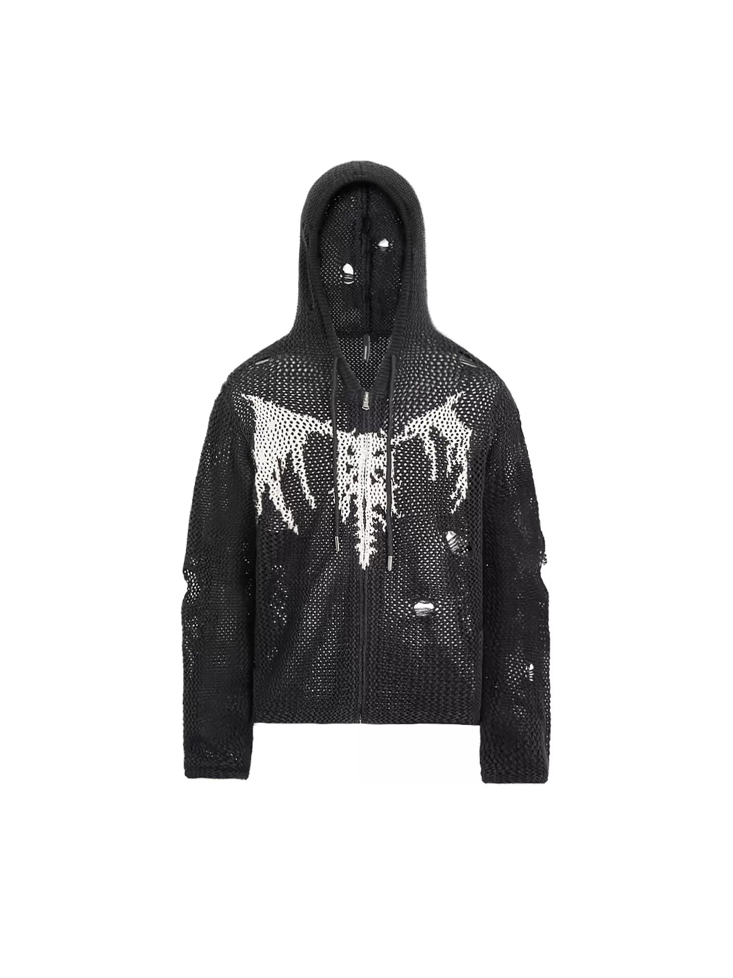 Devil Bone Jacquard Distressed Zip Cardigan