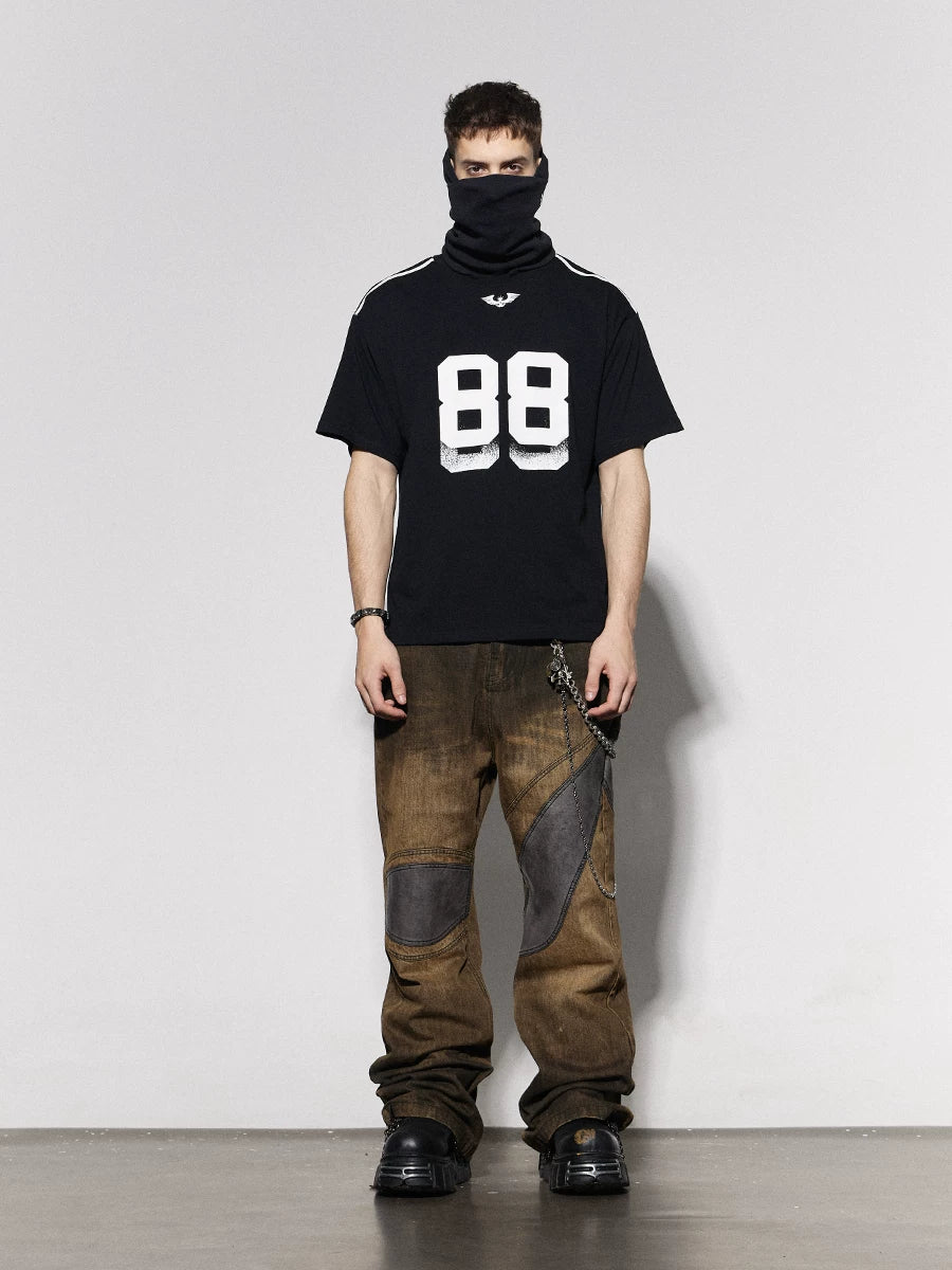 Striped Patchwork 88 Print Football Tee