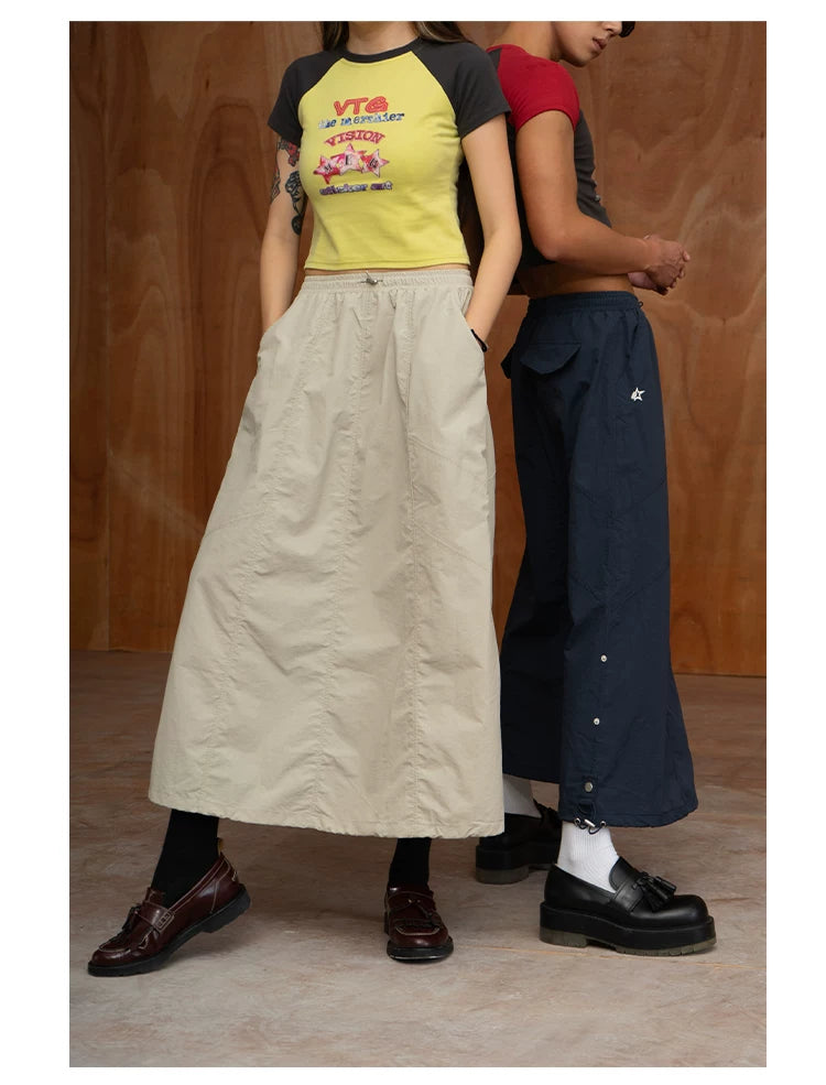 Unisex Elastic Waist Drawstring A-line Skirts