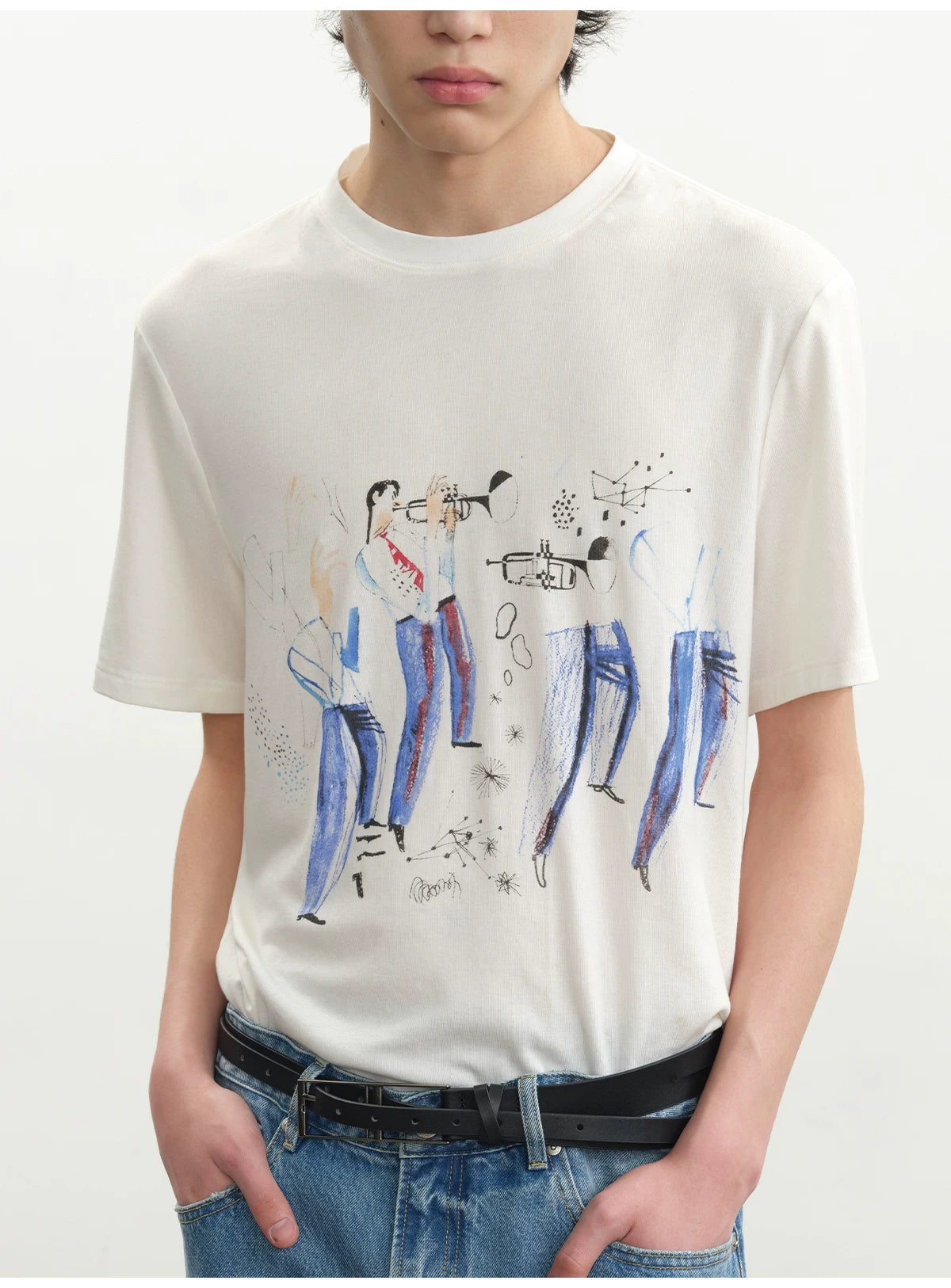 Printed Short-sleeve Tee with Tencel Wool
