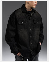 Washed Distressed Patchwork Denim Shirt Jacket