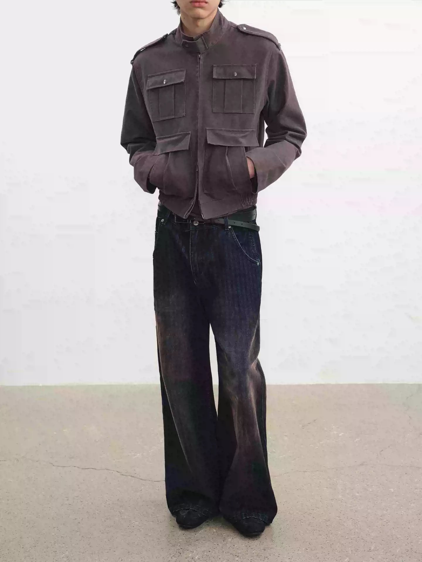 Frost Purple Washed-Brushed Multi-pocket Work Jacket