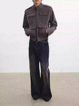 Frost Purple Washed-Brushed Multi-pocket Work Jacket