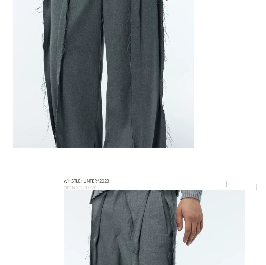 Unisex Grey Frayed Straight Leg Pants