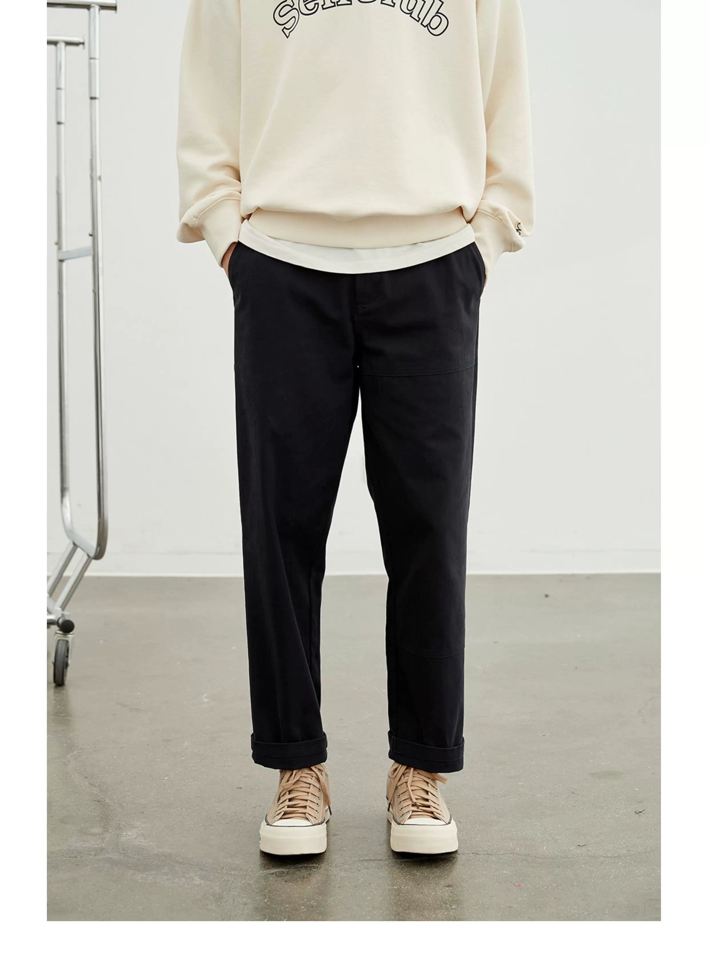 Vintage Herringbone Elastic Waist Cargo Pants