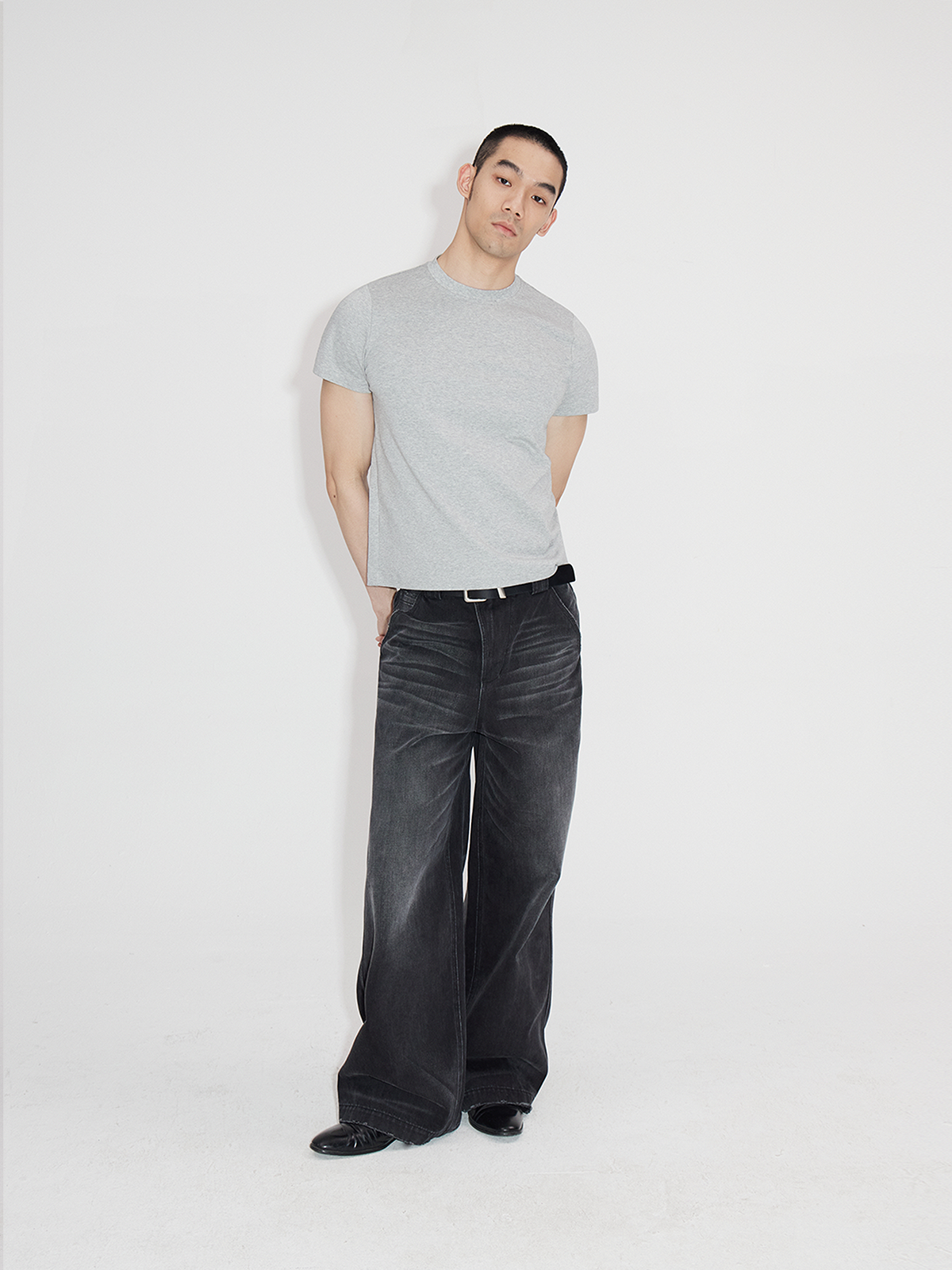 Heavyweight Natural Wash Asymmetrical Cargo Jeans