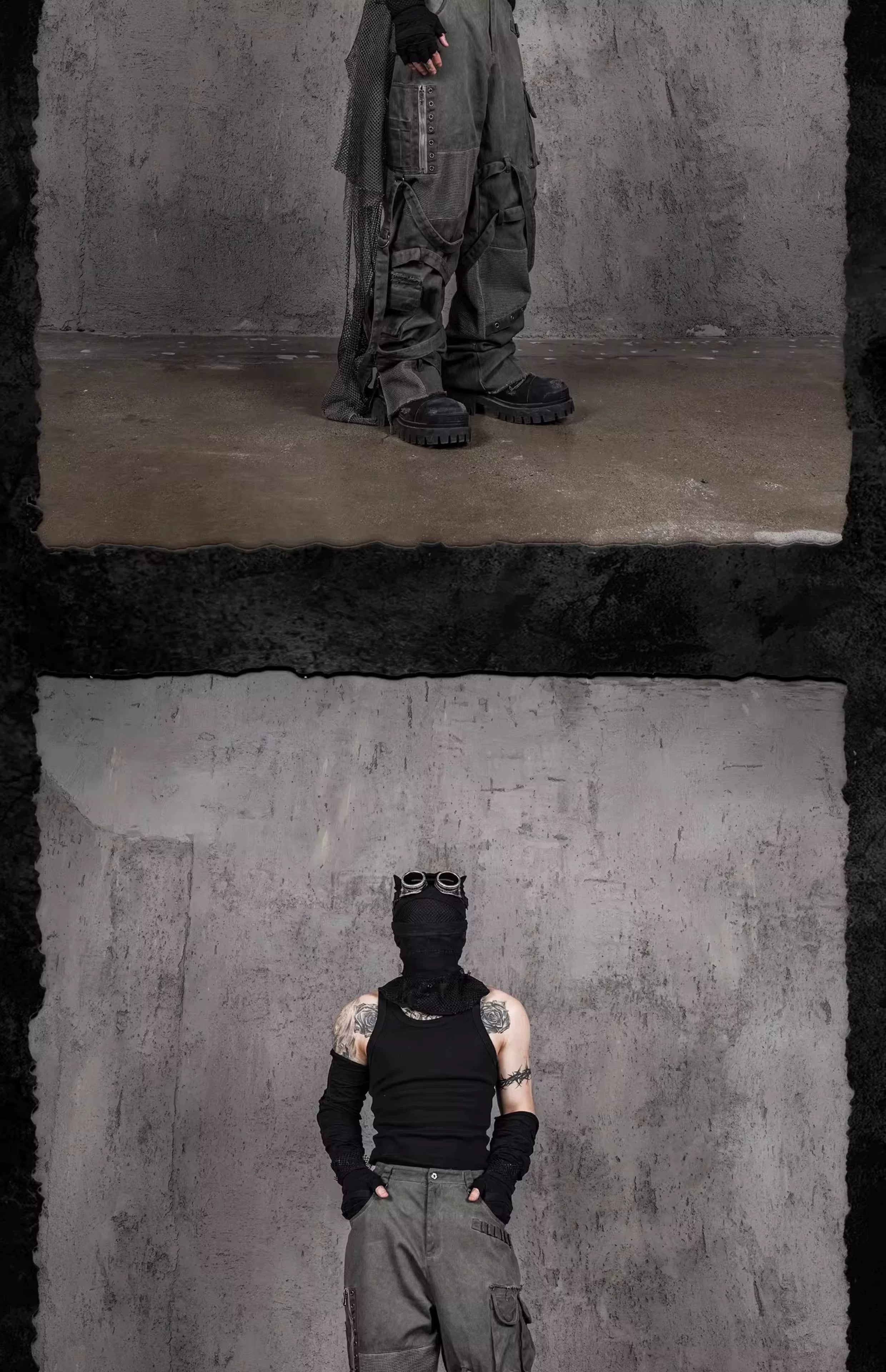 Distressed Patched Strapped Cargo Pants