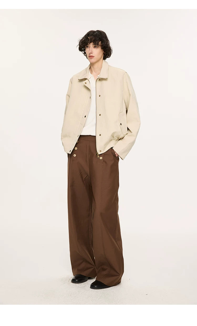 Lyocell Double-breasted Loose Straight Casual Pants
