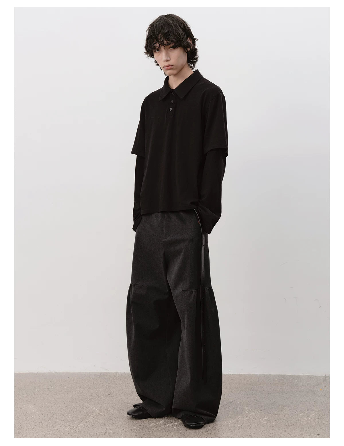 Black Boxy Fit Fake Two-Piece Polo