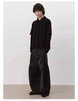 Black Boxy Fit Fake Two-Piece Polo