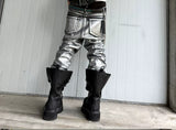 Distressed Silver Coated Embroidered Flared Jeans