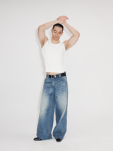 Heavyweight Natural Wash Asymmetrical Cargo Jeans