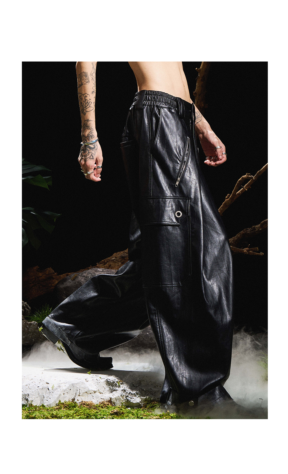 Pleated Tapered Leather Pants