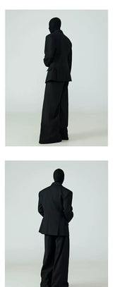 Black Waist-cinched Drapey Wrinkle-free Blazer
