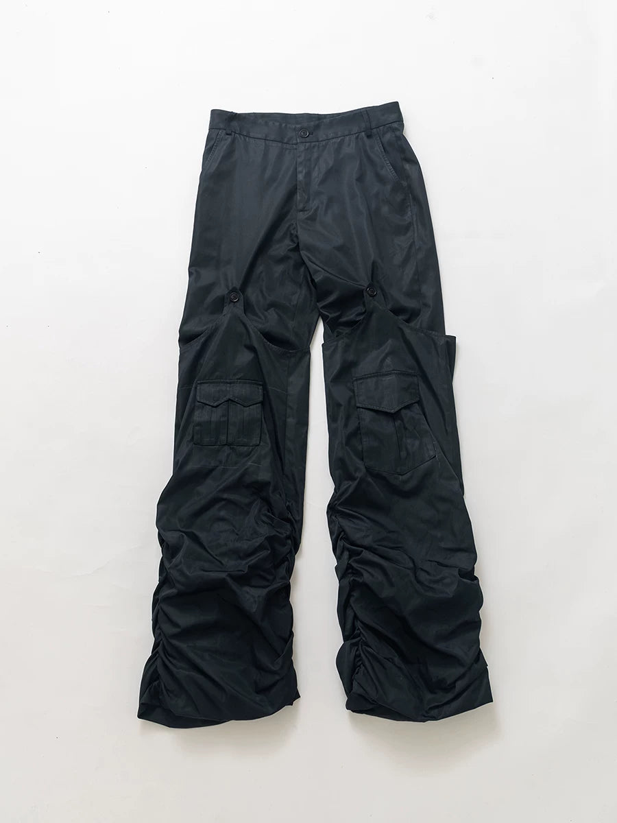 Pleated Wide Leg Pocket Ski Pants