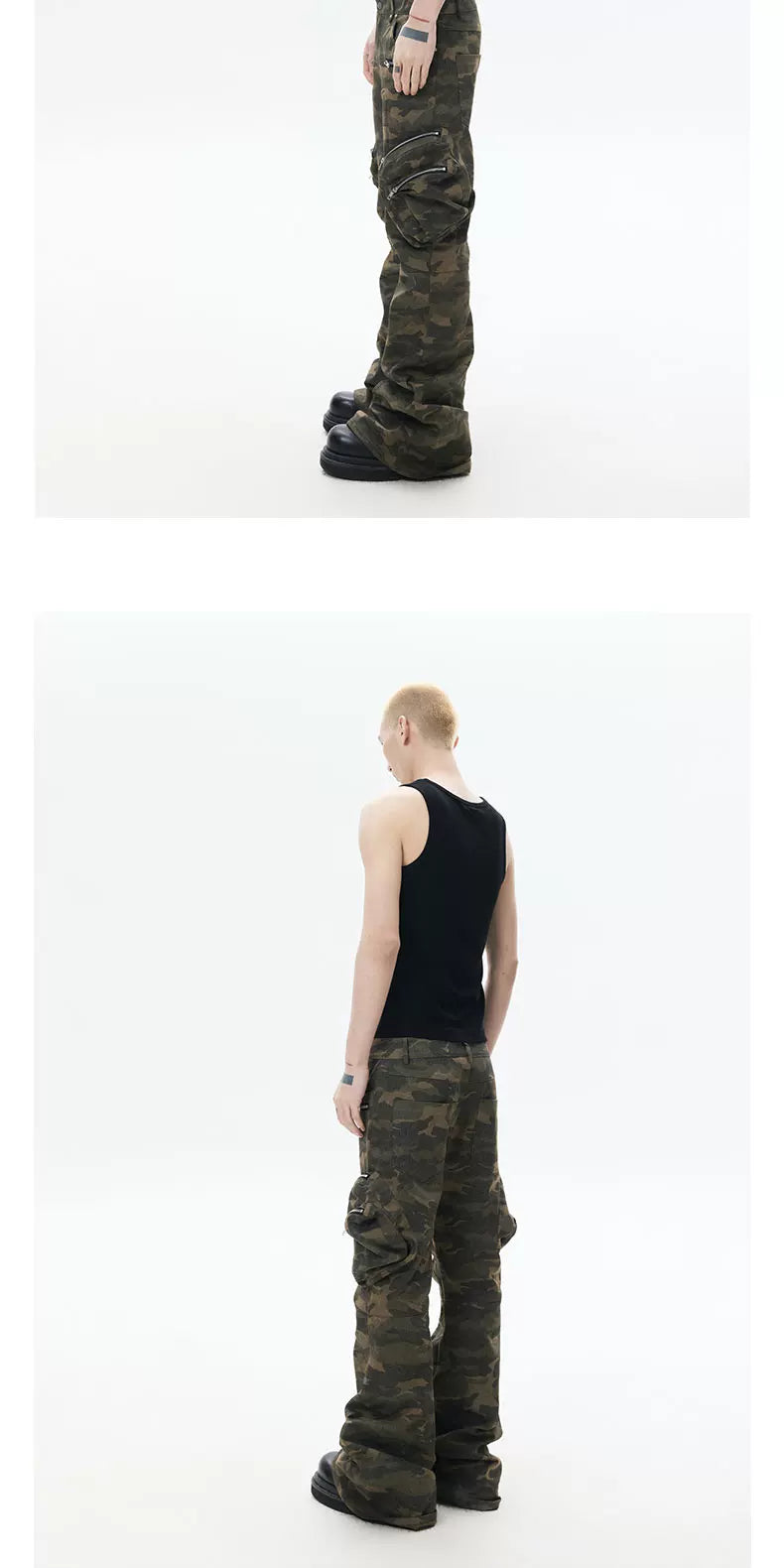 Heavy-Duty Camo Loose Flare Cargo Pants