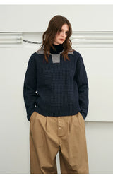 Color Block Collar Waffle Knit Sweater