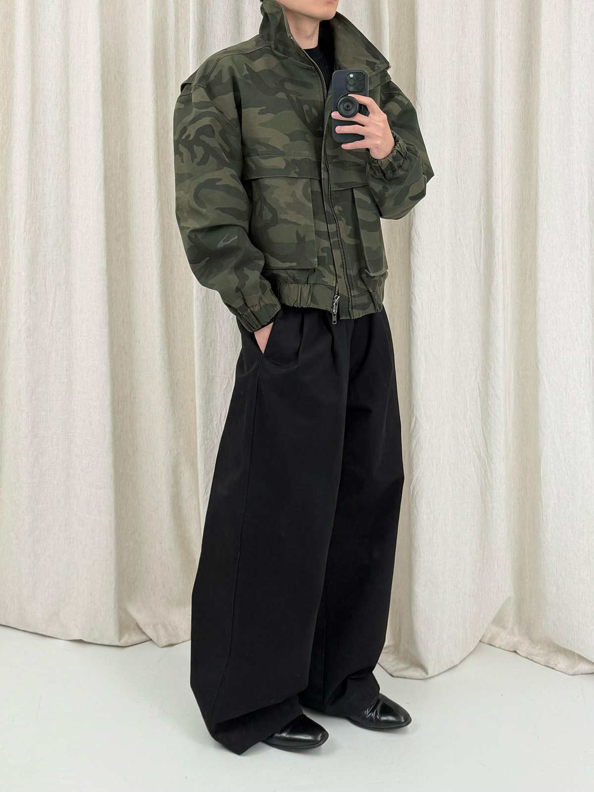Natural Wash Double Pleated Loose Pants