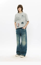 Washed Blue Gray Straight Leg Jeans