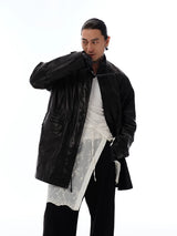 Men's Waist-cinched Mid-length Goatskin Jacket