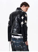 Men's Cropped Star Leather Biker Jacket