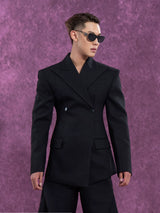 Vintage Casual Dark Grey Structured Blazer