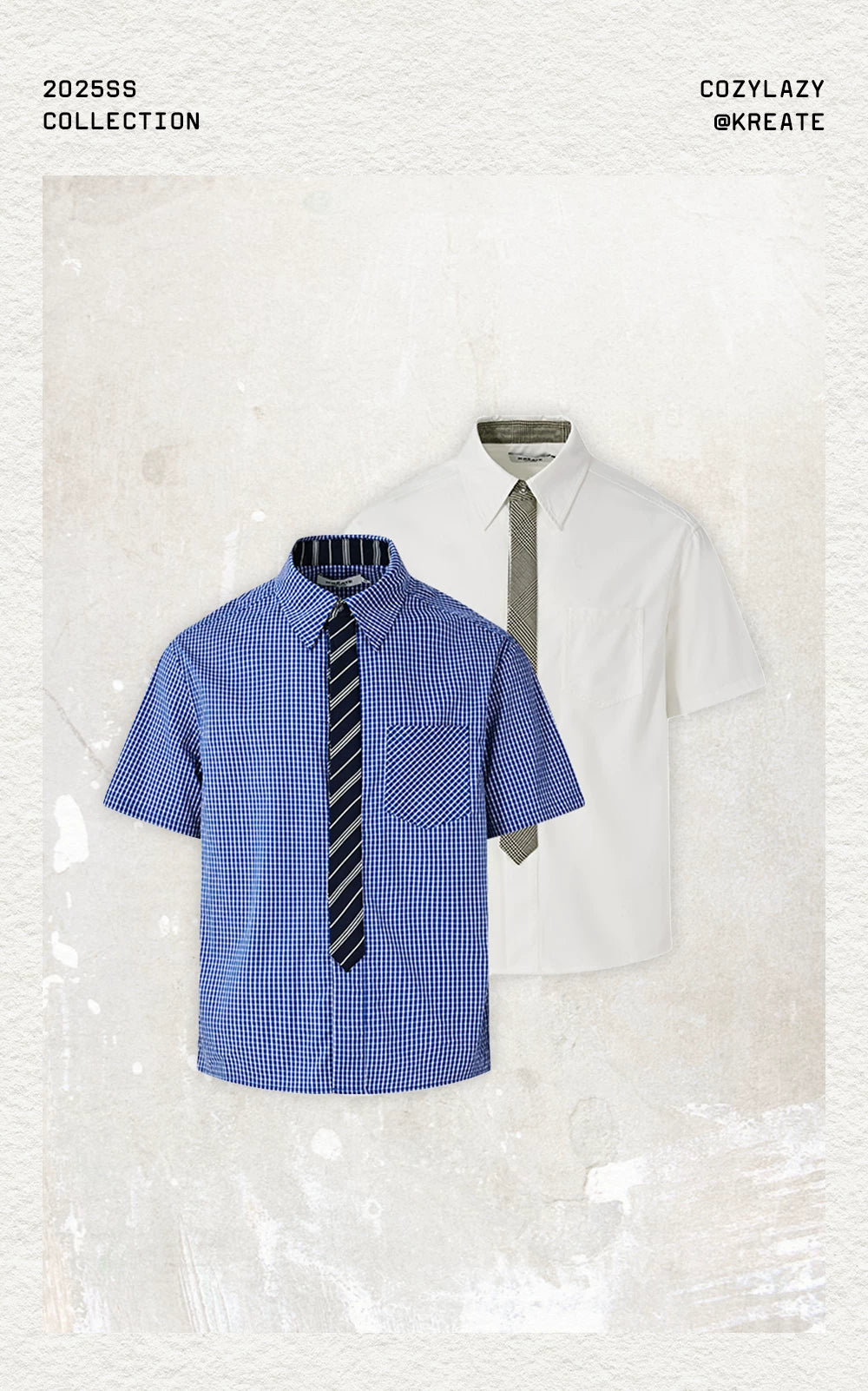 Striped And Houndstooth Short-Sleeved White Shirt