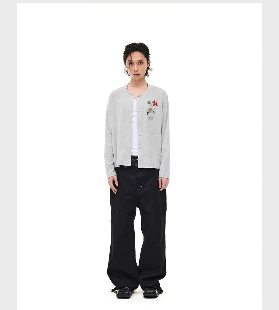 Wool Blend Badge Long Sleeve Cardigan