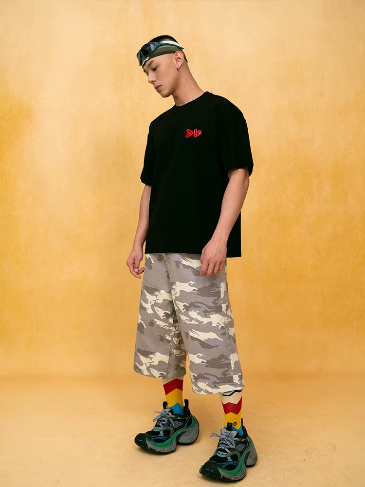Men's Light Camo Cropped Denim Shorts