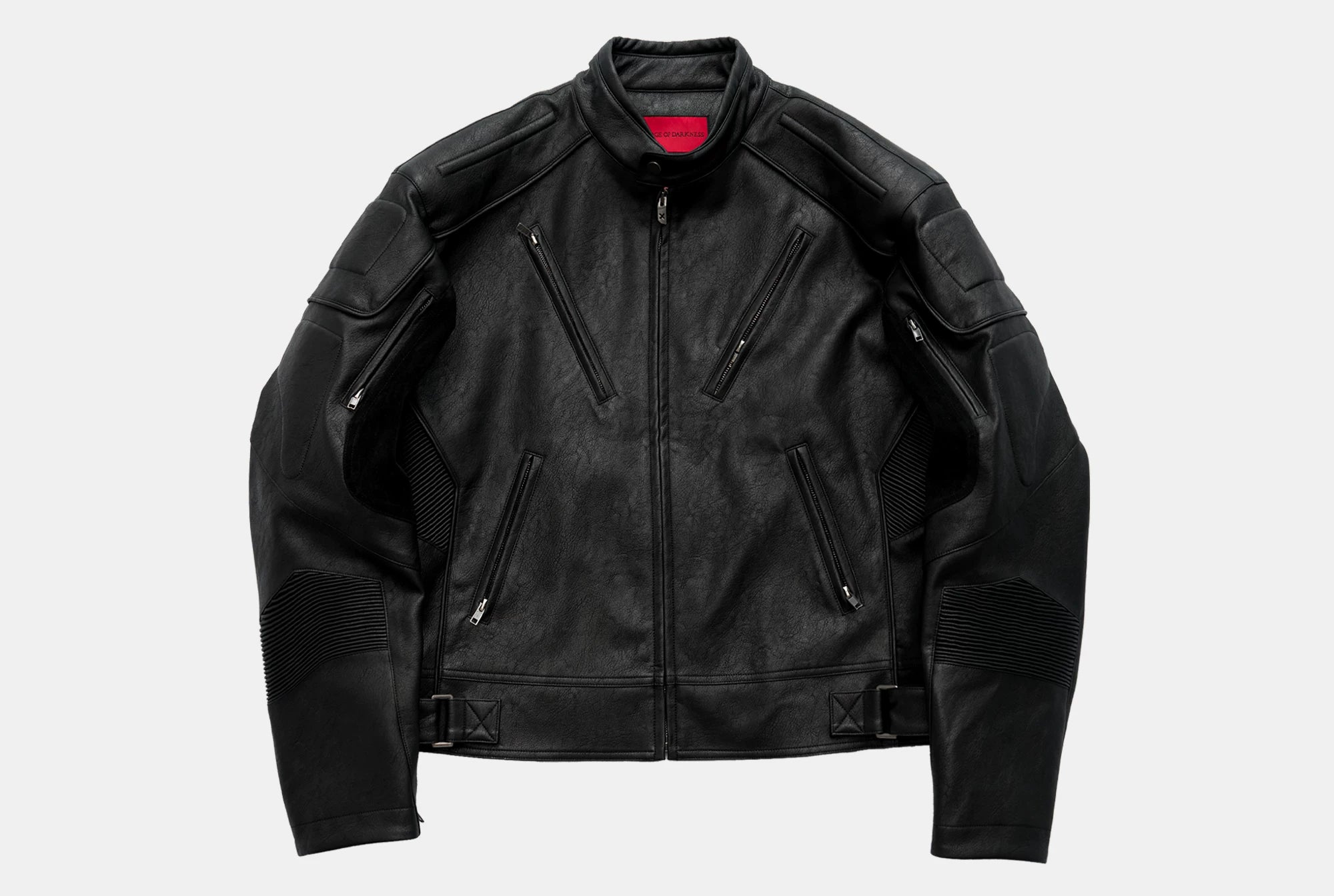 Dark Zip-Up Padded Biker Leather Jacket