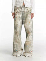 Vintage Digital Lace Print Flare Jeans