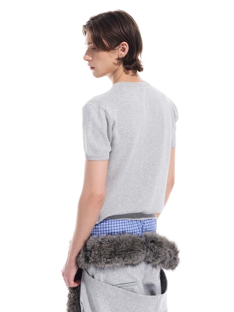 Gray Distressed Jacquard Slim Knit Tee