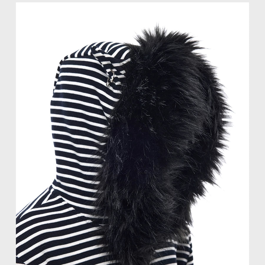 Men's Striped Fur Collar Hoodie