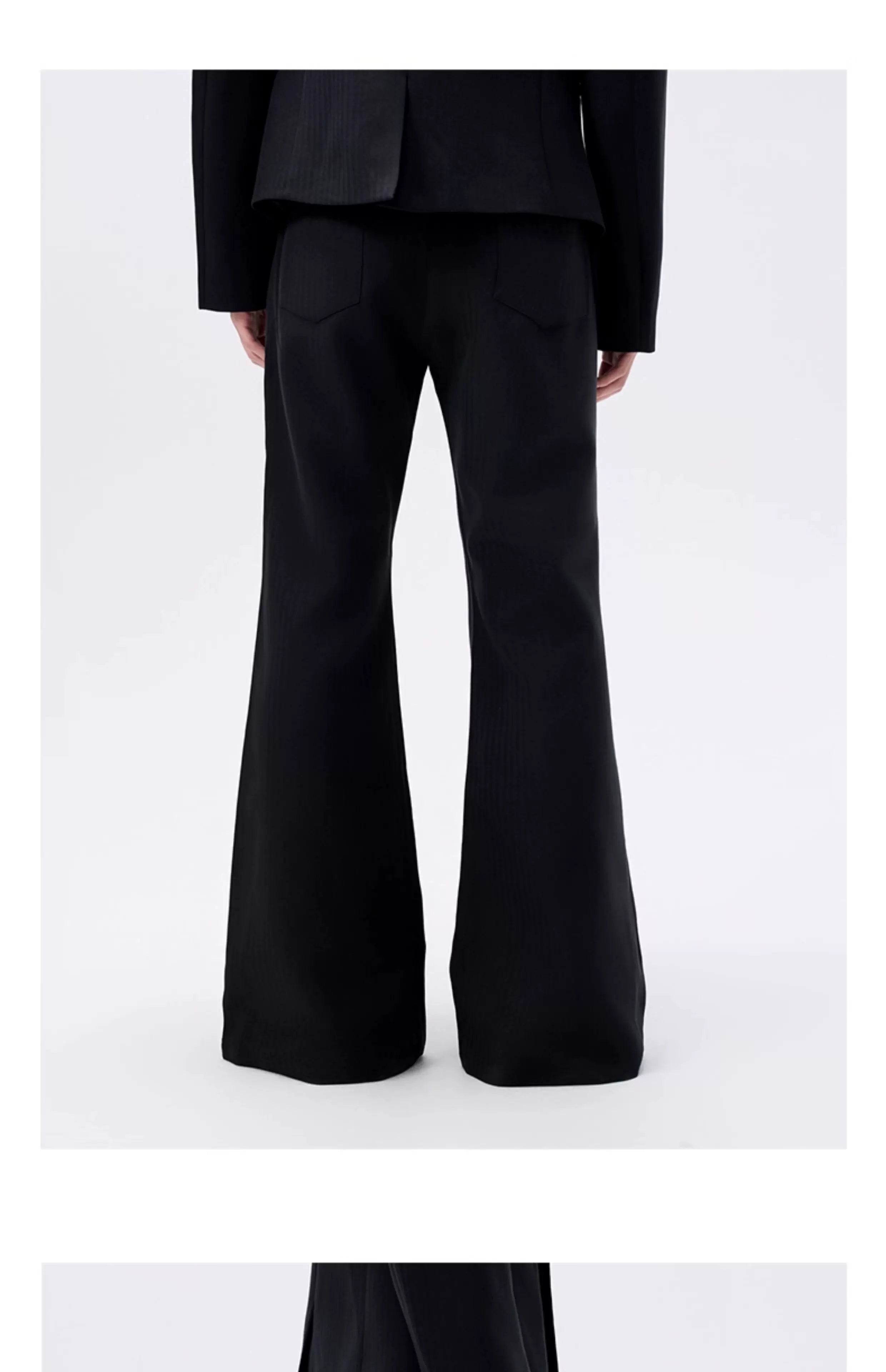 Black Herringbone Slim Flared Casual Pants