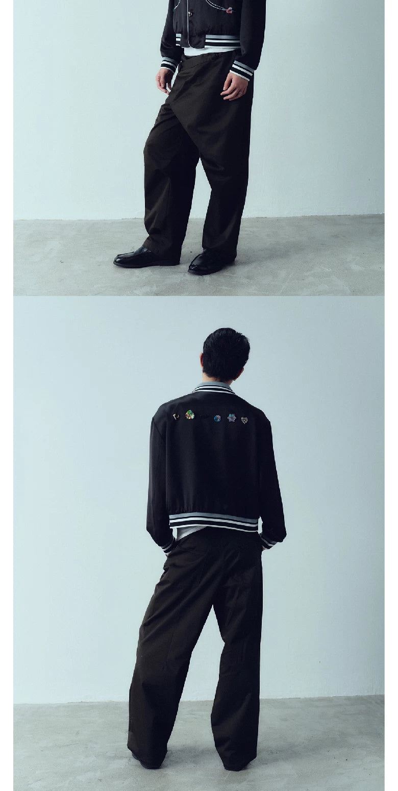 Ribbed Collar Shell Button Acetate Jacket