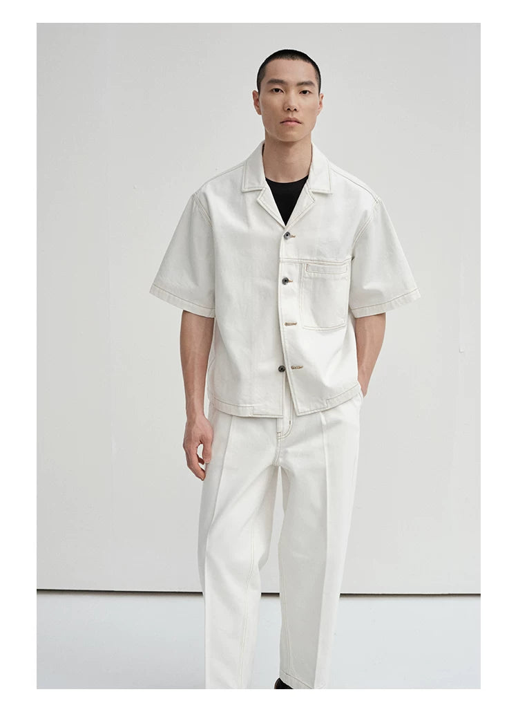 Cropped Contrast Cuban Collar Shirt Jacket