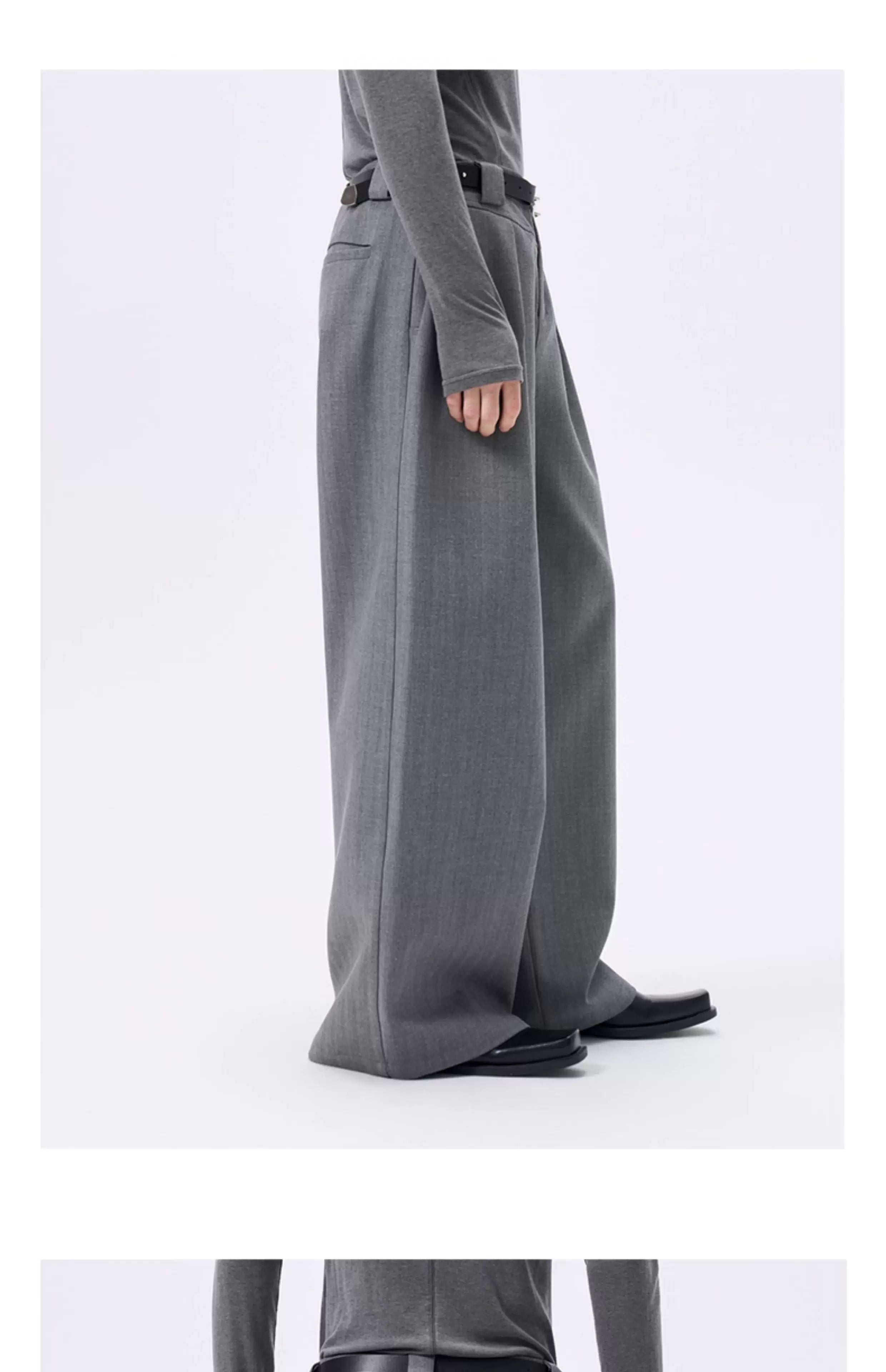 Grey Striped Wide Leg Lyocell Pants