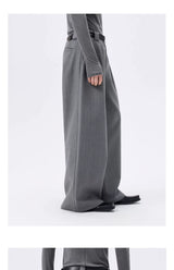 Grey Striped Wide Leg Lyocell Pants