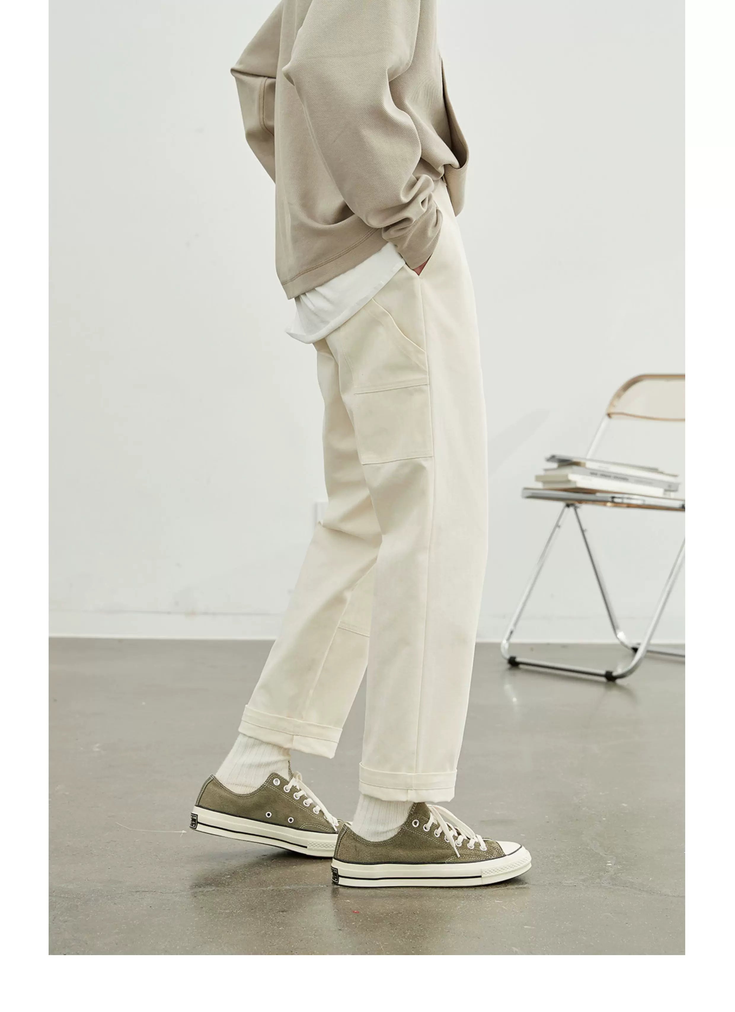 Vintage Herringbone Elastic Waist Cargo Pants