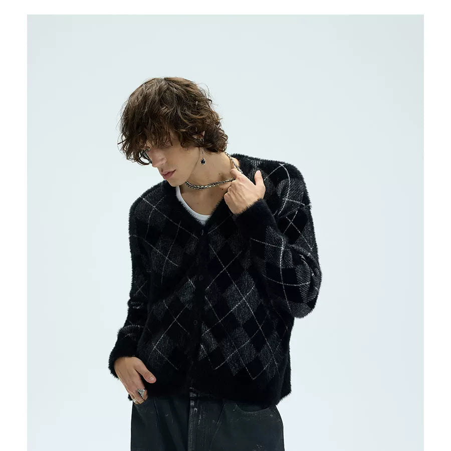 Two Tone Faux Fur Plaid Cardigan