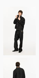 Washed Color-Blocked Floral Jacquard Flare Jeans
