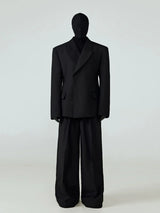 Black Waist-cinched Drapey Wrinkle-free Blazer