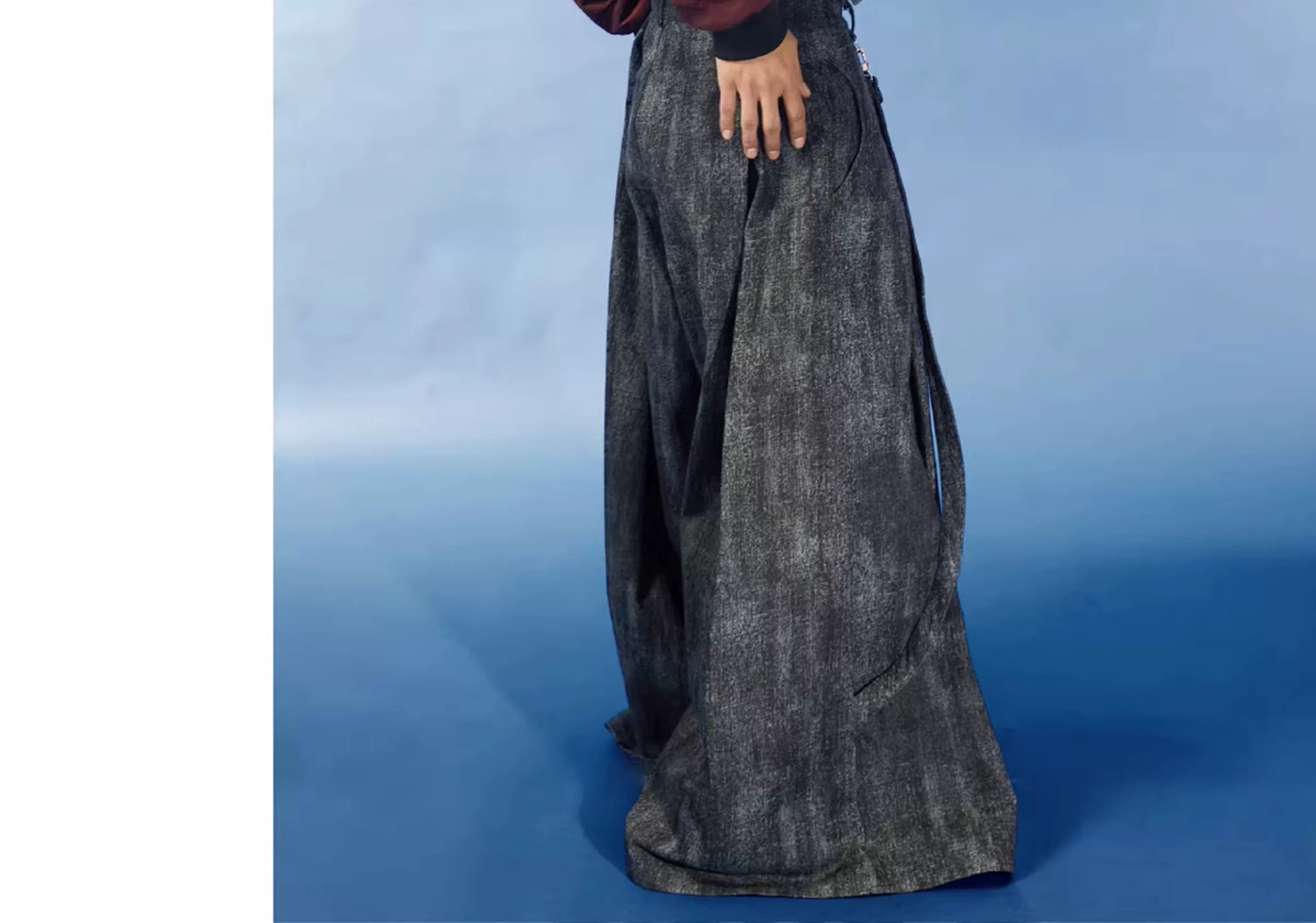 Cropped Two-Piece Maroon Denim Bomber Jacket