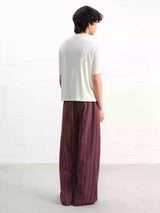 Tie-Front Striped Pleated Linen Pants