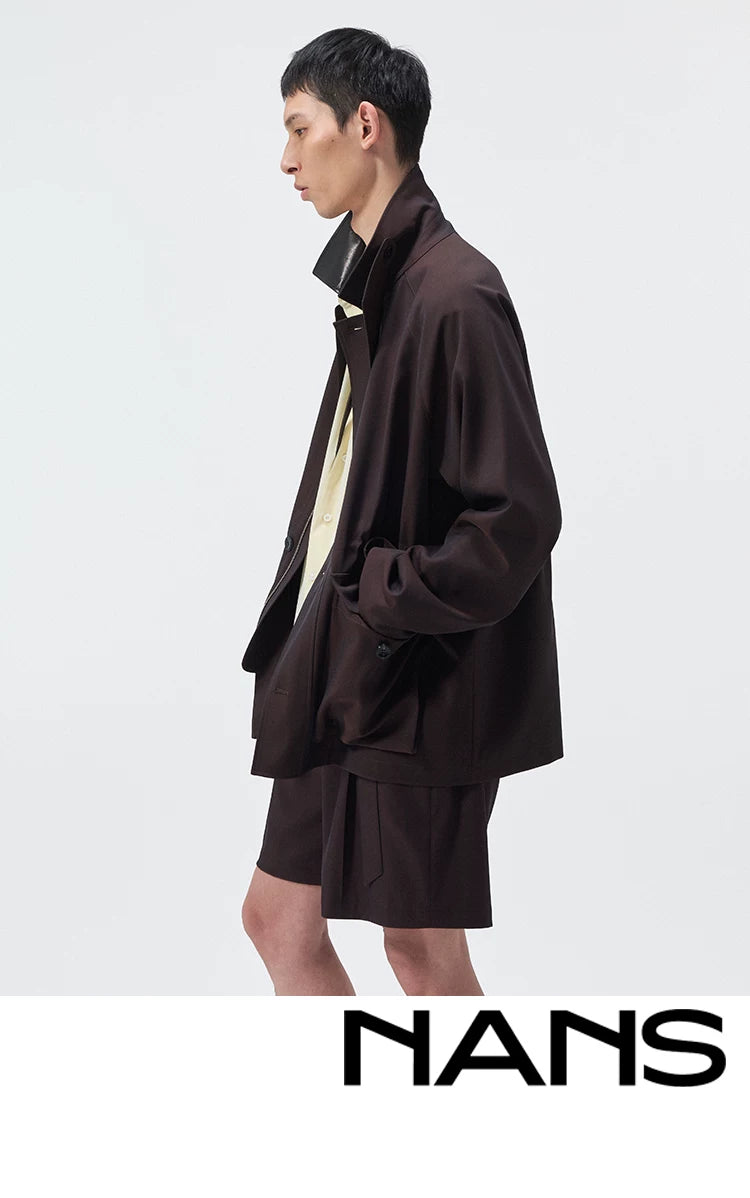 Triacetate Blend Belted Pleated Suit Shorts