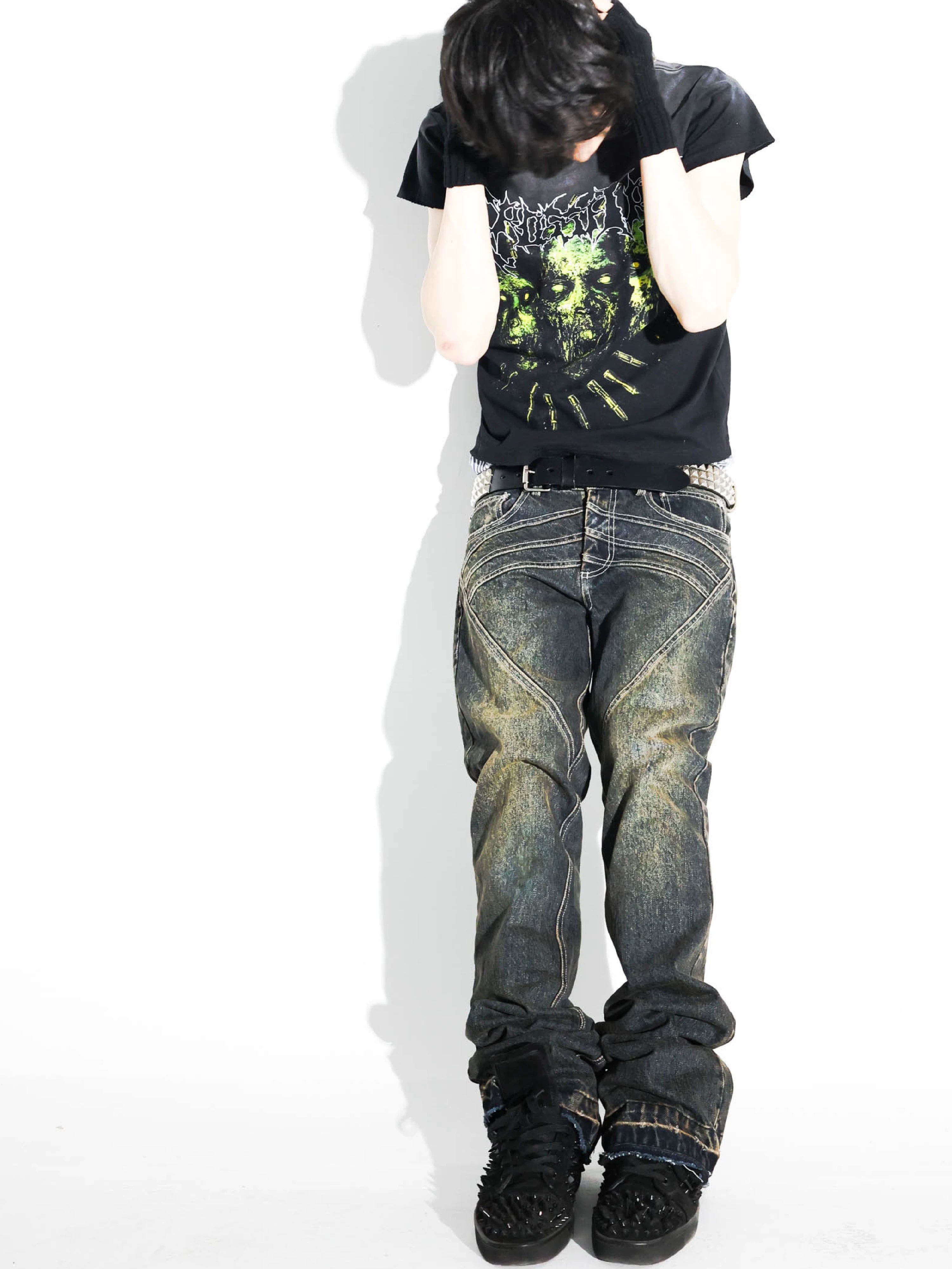 Blue Distressed Straight Leg Jeans