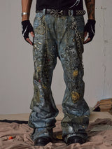 Relaxed Distressed Chain Digital Print Jeans