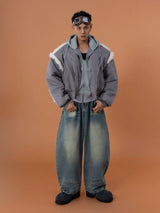 Gray 2-in-1 Hooded Sherpa Bomber Jacket