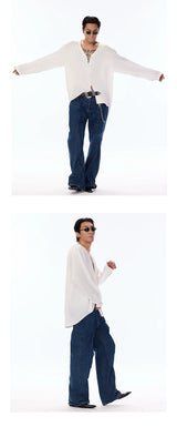 Satin V-Neck Acetate Long-Sleeve Shirt