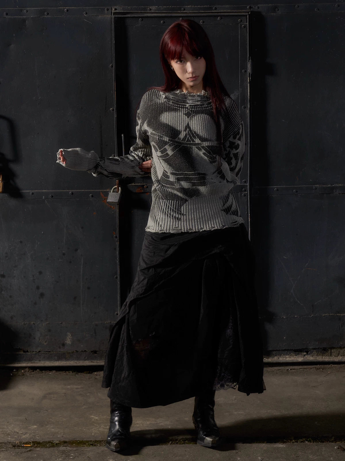 Distressed Knight Armor Print Sweater